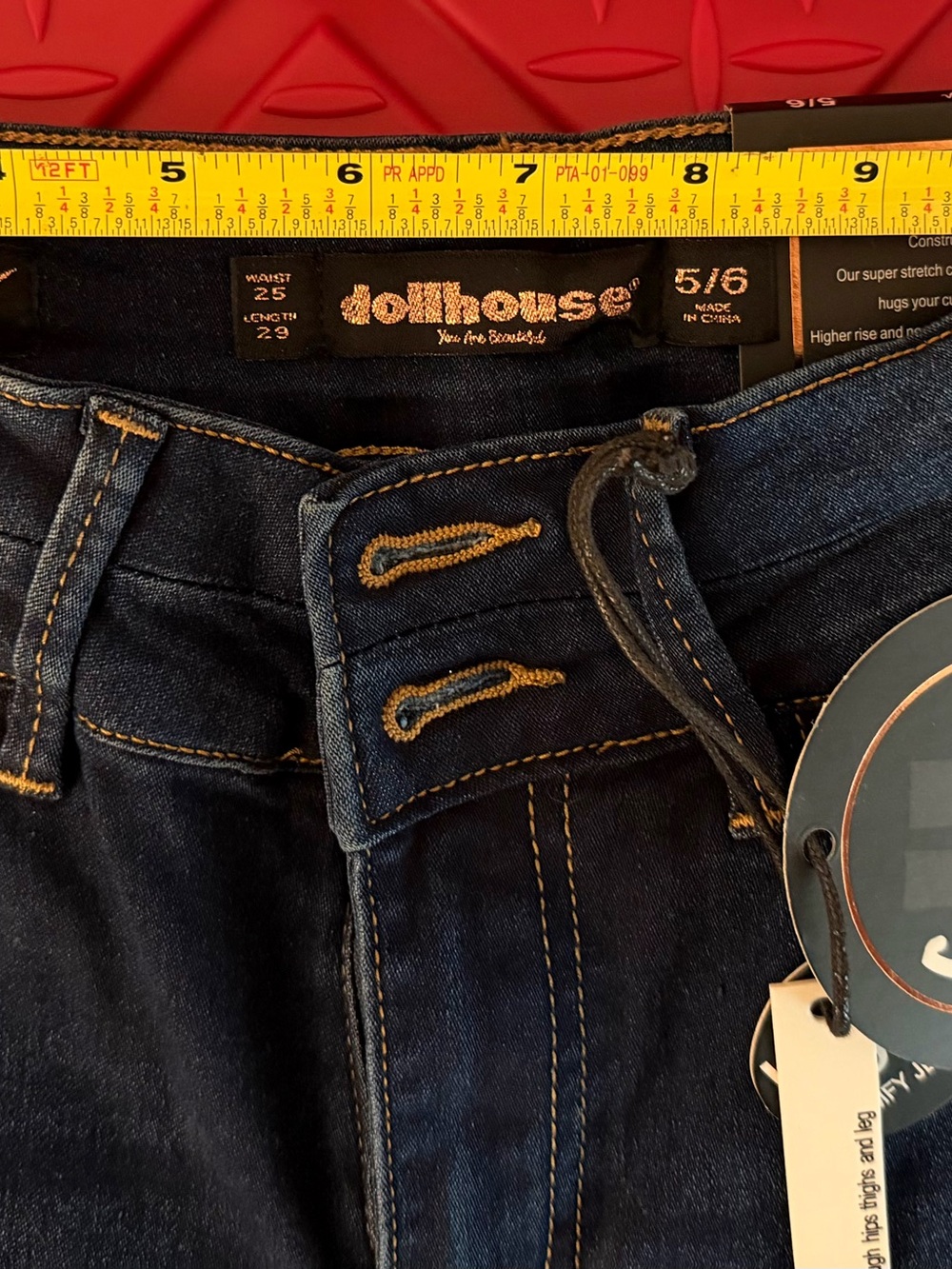 Dollhouse Women's Dark Blue Stretch Jeans - 5/6 25” waist stretches to 28”.